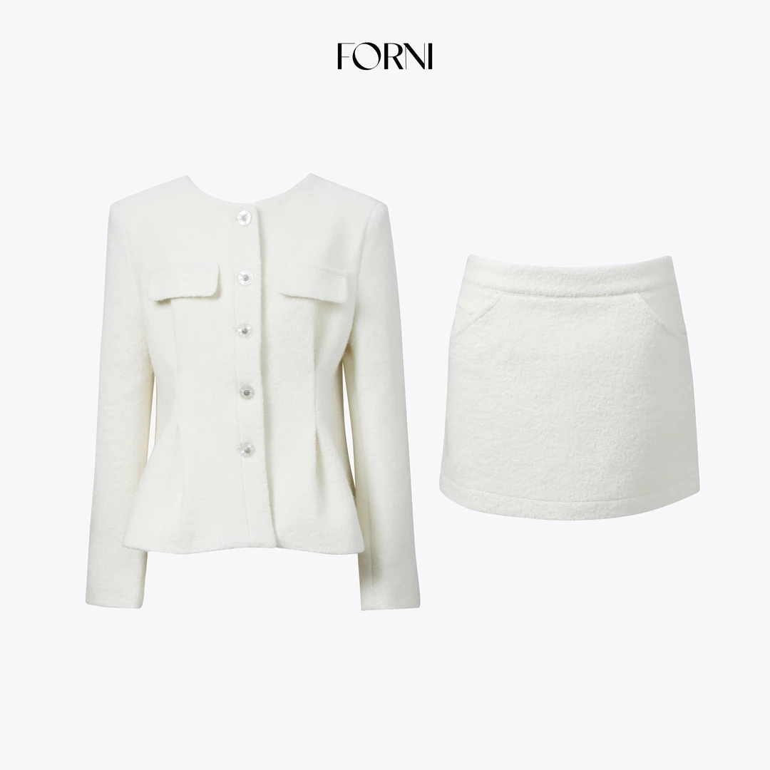 FORNI 戴安娜女士 小香风羊毛呢外套短裙套装