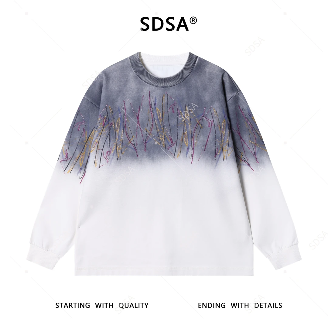 SDSA男士秋冬新款痞帅男装韩版凌乱线条涂鸦圆领卫衣百搭时尚上衣