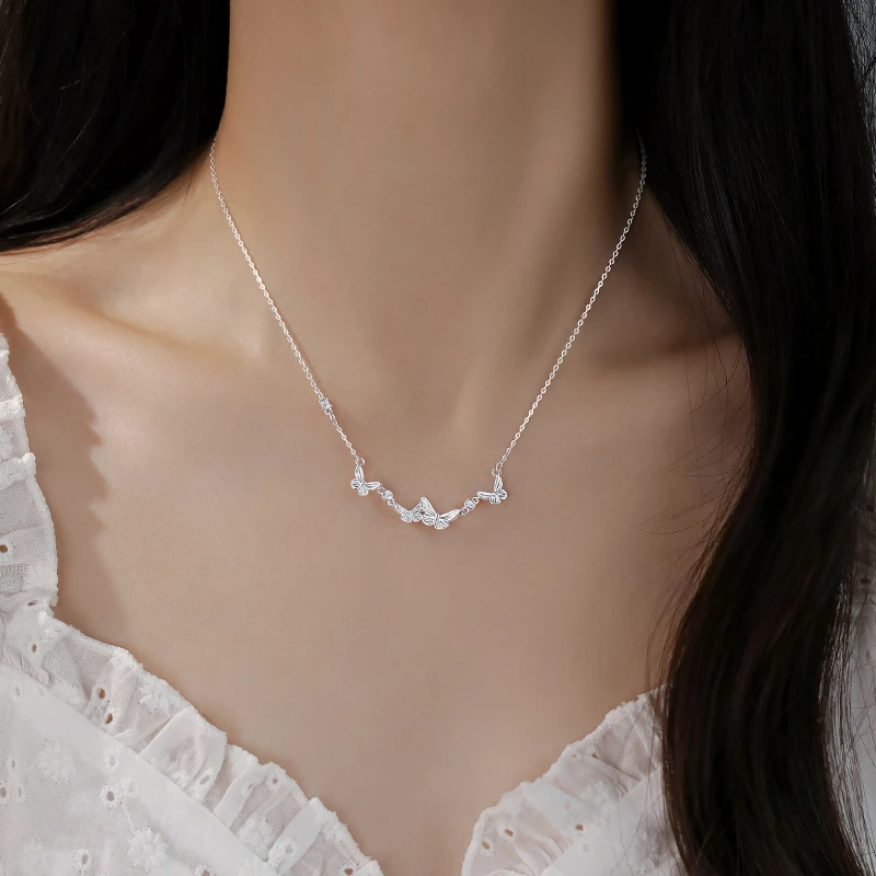 坠链均足银 999纯银蝴蝶项链小众设计感锁骨链轻奢气质颈链女清新