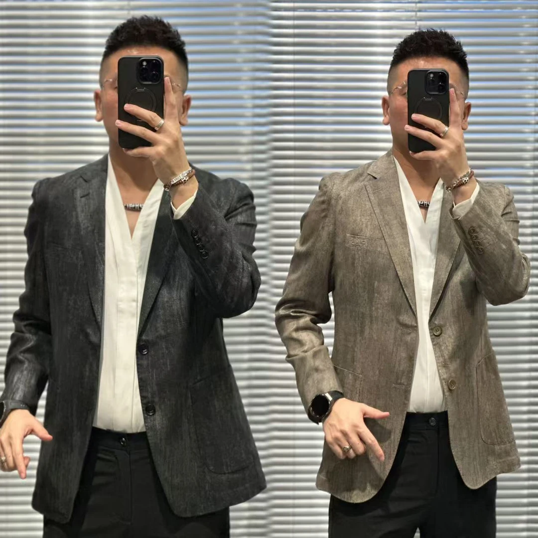 87073欧货夏季轻奢简约%100莱赛尔男士休闲西服