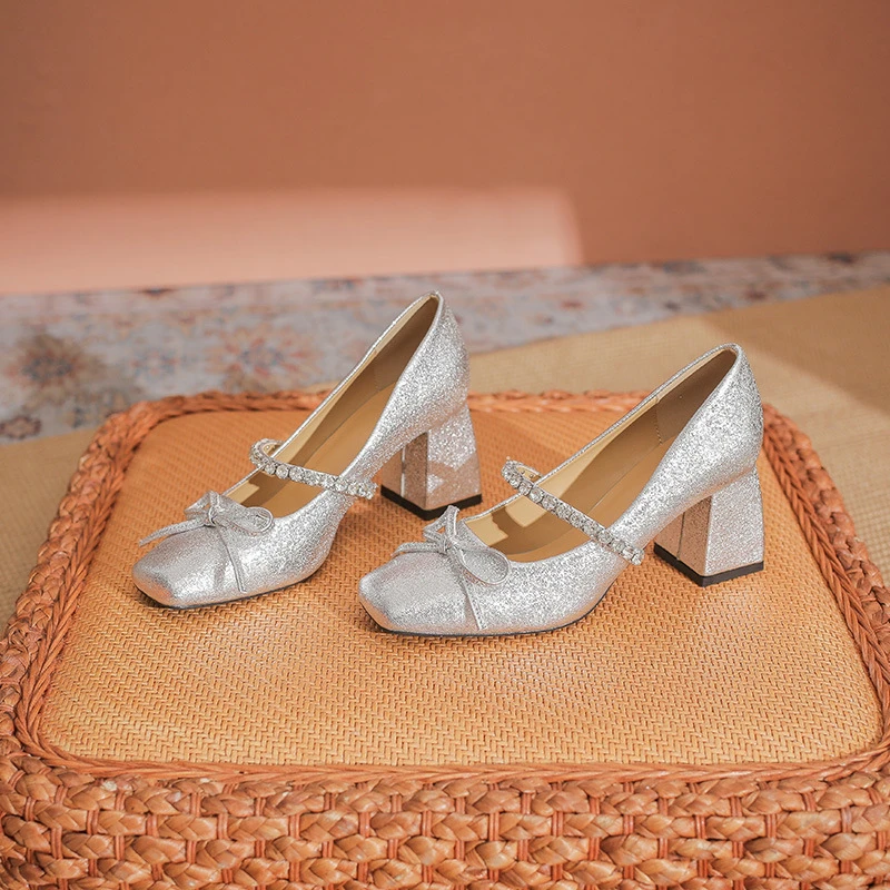 米兰【设计师】驭瑛☆跟高7CM/法式玛丽珍鞋蝴蝶结气质百搭高跟单鞋