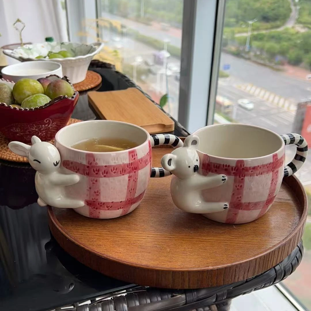 新潮立体手绘可爱考拉杯兔子杯子咖啡杯复古早餐杯牛奶杯微瑕