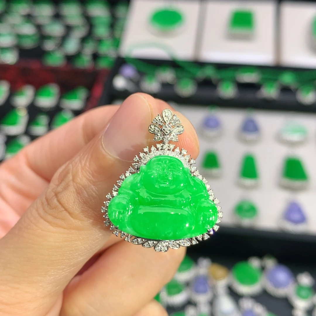 翡翠18K金镶嵌吊坠(不含链)