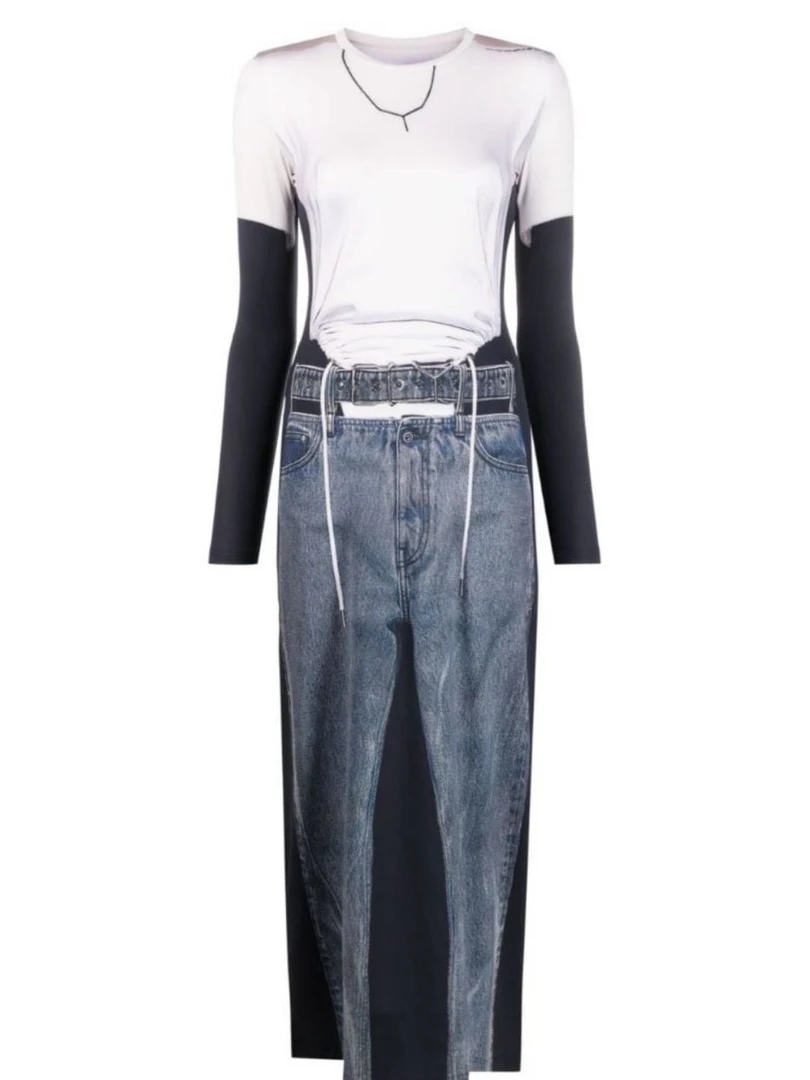 ZOU11/【特价 不退换】3D印花视觉错位JPG联名系列修身长袖长裙女