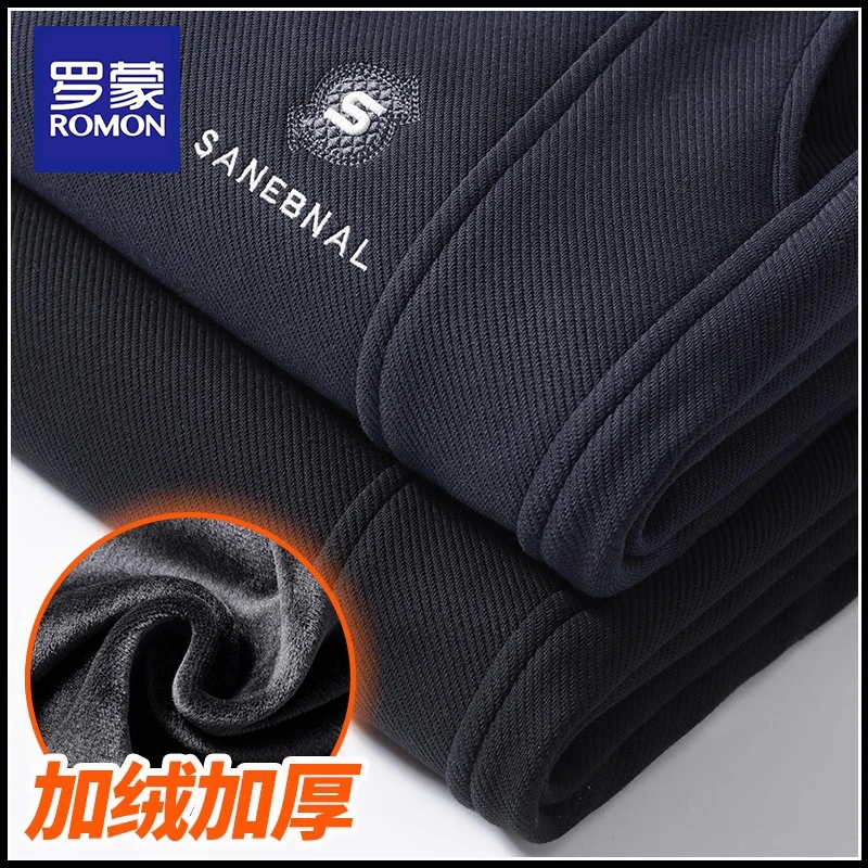 罗蒙高端加绒卫裤男2025秋冬季新款宽松束脚加厚保暖运动休闲裤子