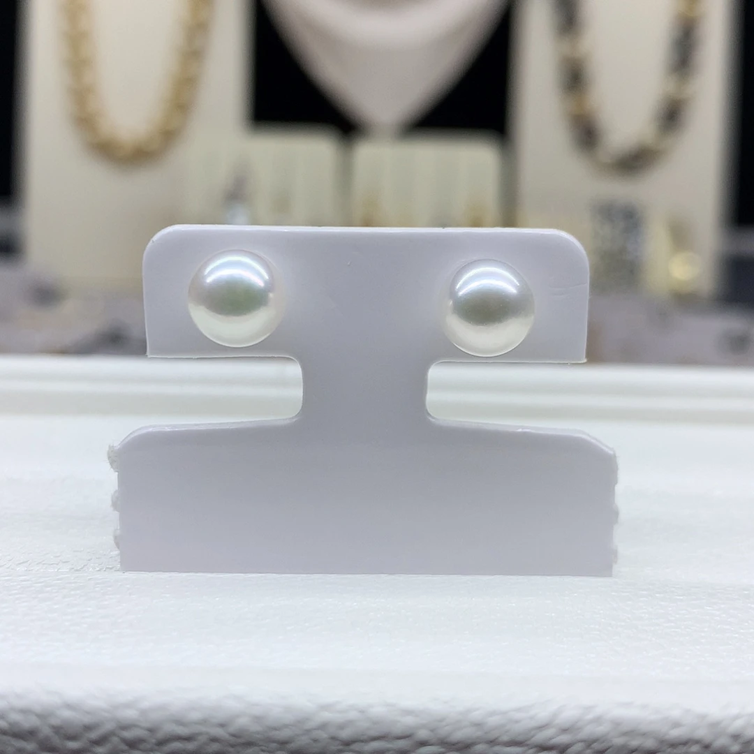 18K金镶嵌海水珍珠耳饰7-8mm日本海水珍珠耳钉