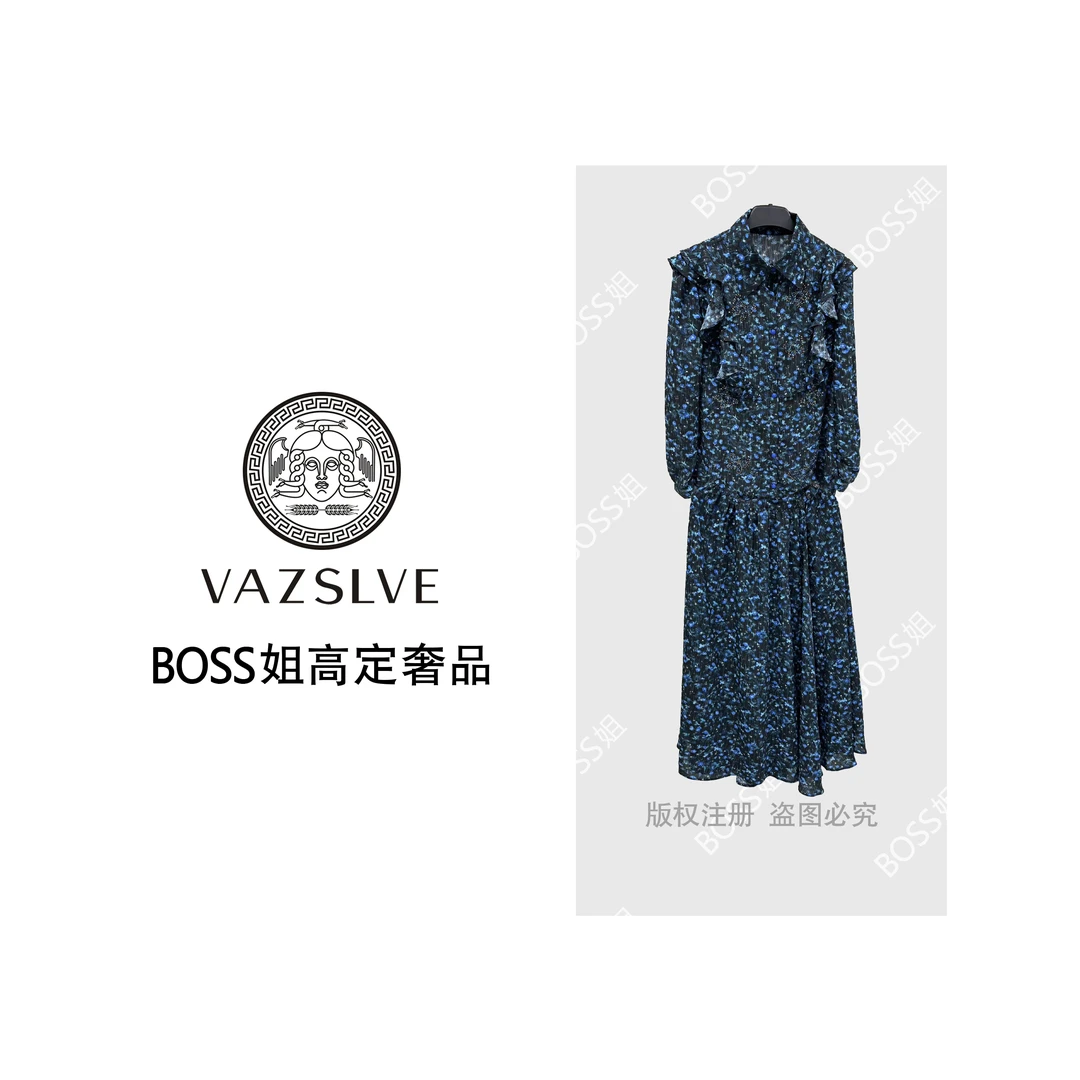 【VAZSLVE/全新奢品】捡漏 重工烫钻高定碎花裙套装W90018