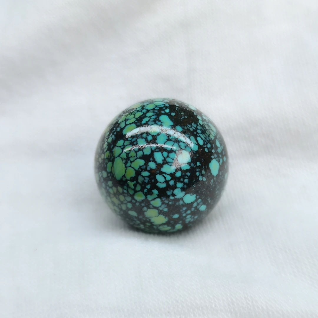 原矿高瓷特色绿松石炫彩网花圆珠 直径19.8MM 重11.5g