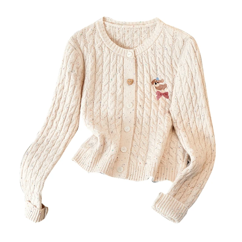 【品牌奥莱】她池2025春装新款女单排扣卡通图案针织衫T51X0740Z