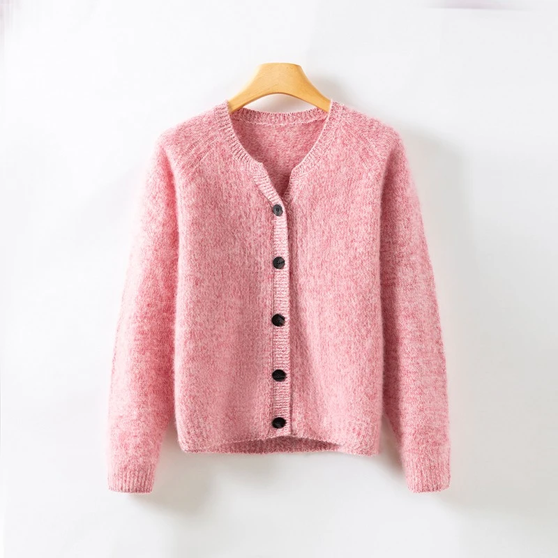 软糯百搭外套女秋冬新款v领小个子超好看单排扣开衫外搭针织毛衣