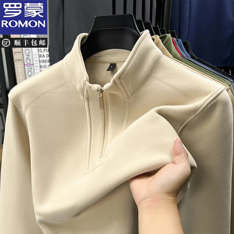 罗蒙时尚户外男士纯色半拉链立领卫衣舒适保暖秋冬季休闲长袖体恤