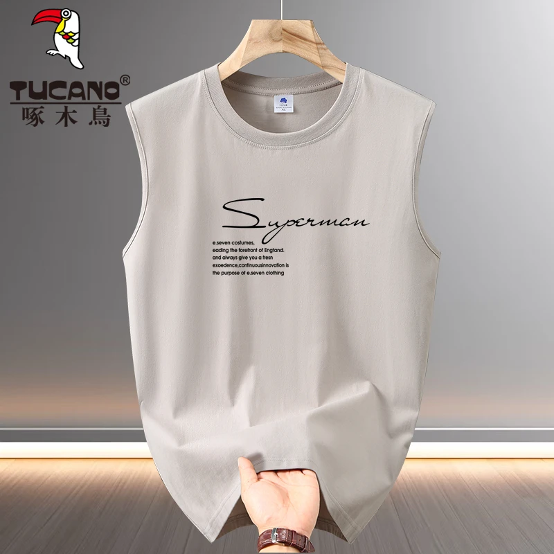 啄木鸟薄款男士背心运动夏季纯棉圆领无袖t恤健身休闲男装坎肩