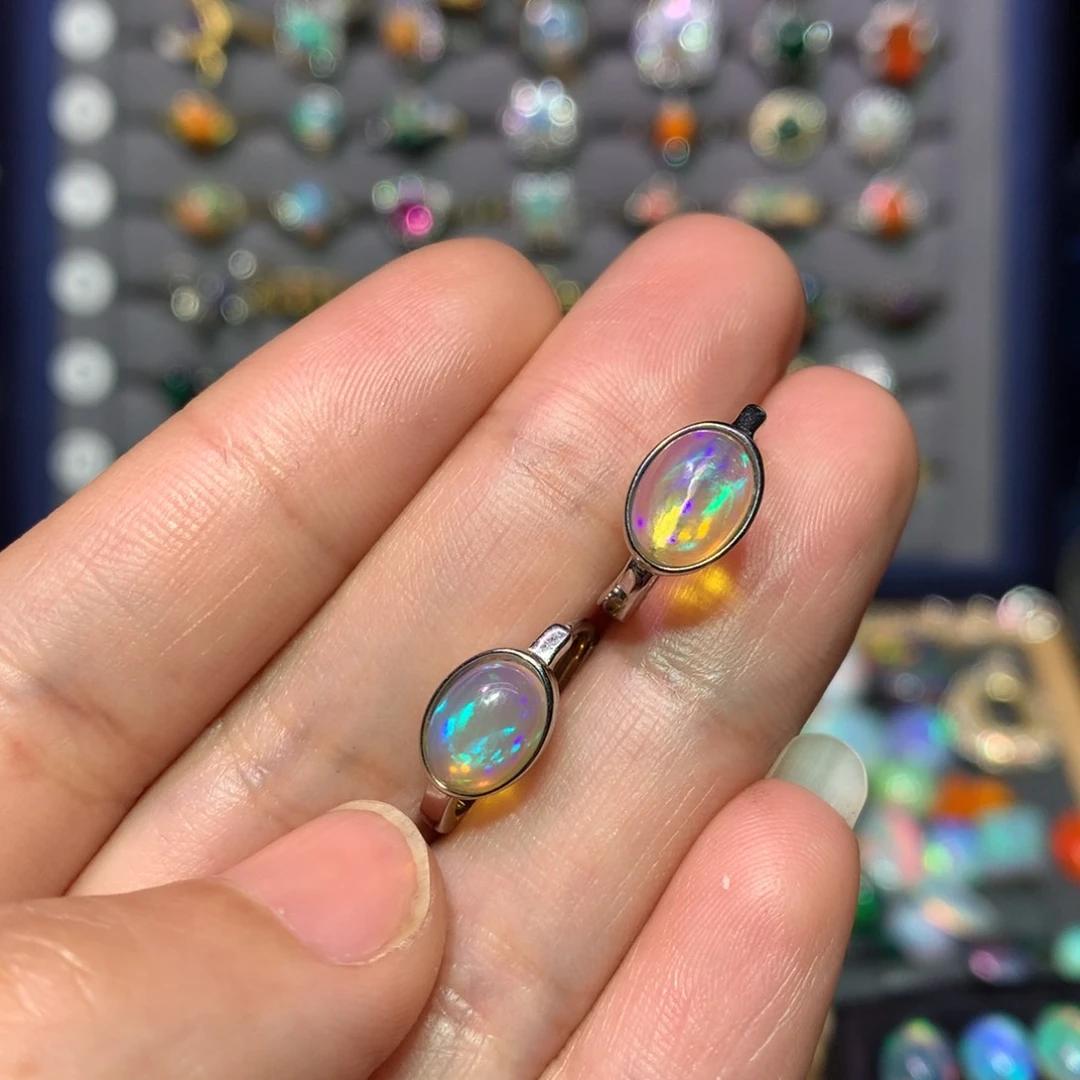 欧泊耳钉款式银S925镶嵌刺*