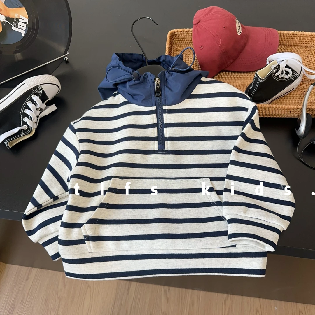 童例「25137条纹连帽卫衣」春季儿童卫衣宽松男童女童套头百搭潮流