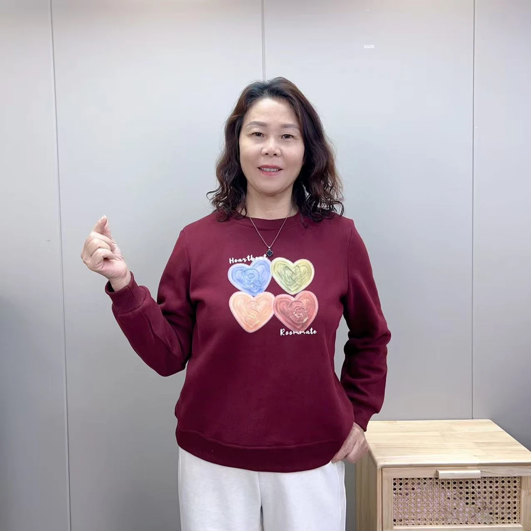 25秋冬加绒长袖时尚印花圆领不起球长袖卫衣休闲假两件韩版加绒