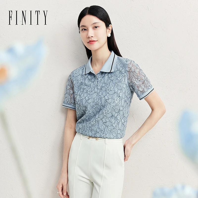 FINITY菲妮迪新款气质时尚休闲女士夏季翻领T恤显瘦修身显瘦休闲L