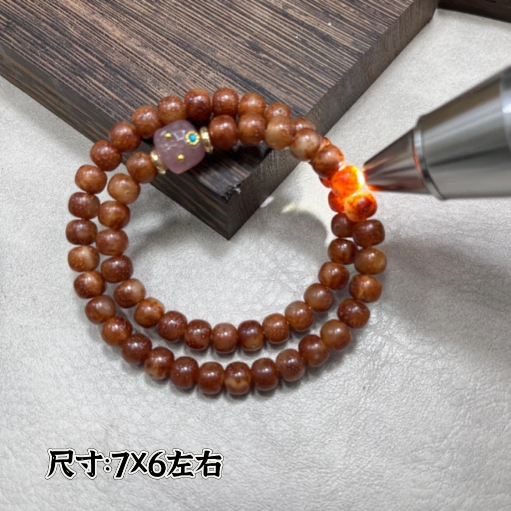 海南星月菩提粉冰双圈手串尺寸约7*6