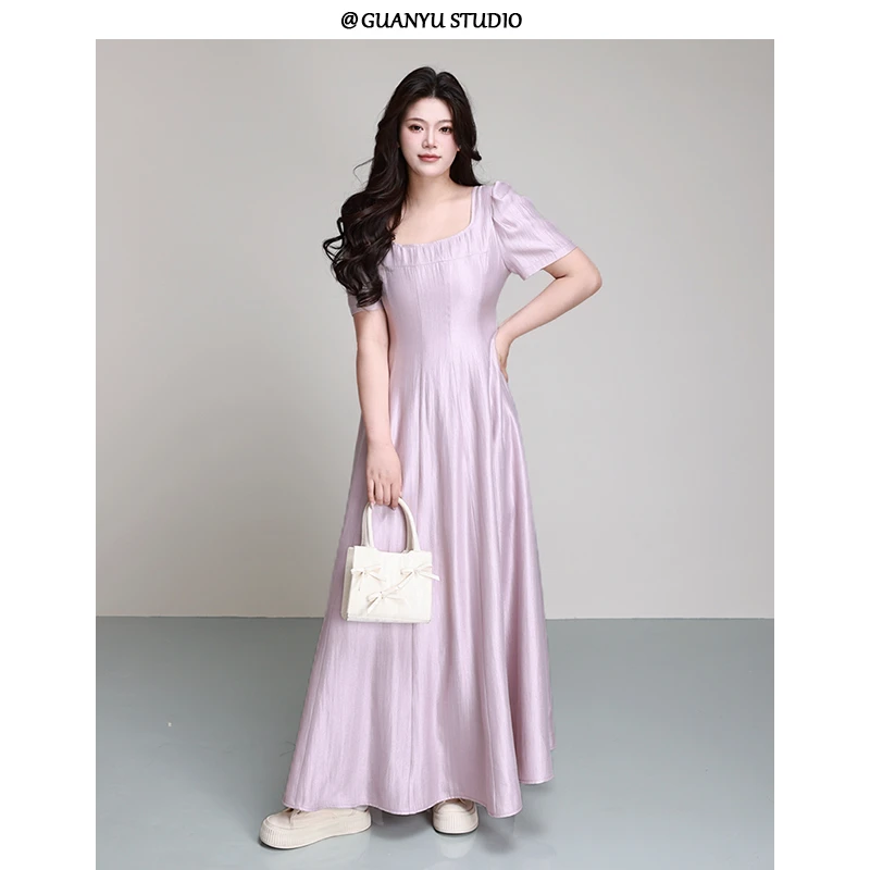 【千金茶会】蛋妹大码女装微胖mm夏季法式显瘦A字连衣裙DM26415