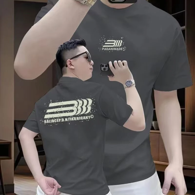 男士短袖T恤爆款2025夏季新款纯棉潮牌痞帅大码印花休闲圆领上衣