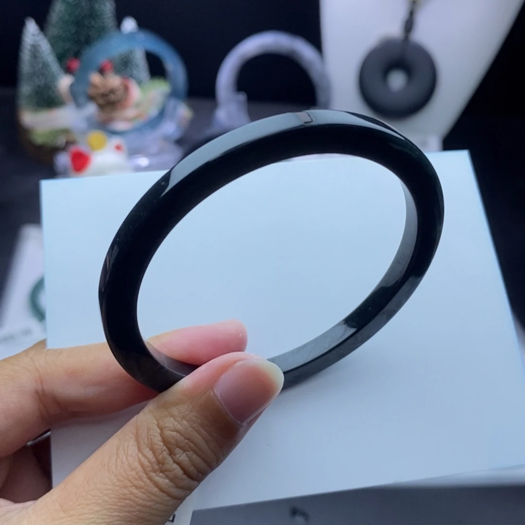 翡翠未镶嵌手镯亮面黑乌鸡57