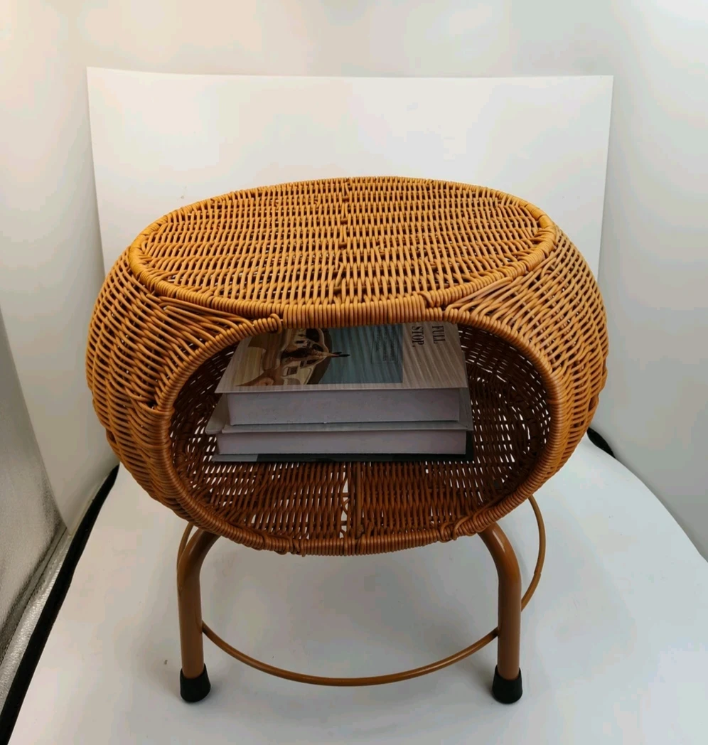 L88仿藤手工编织圆形收纳櫈茶几櫈