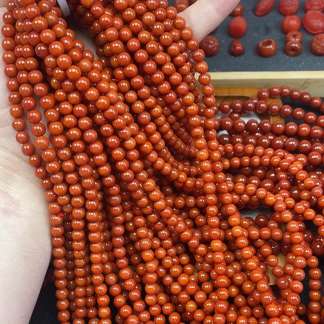 南红玛瑙3号瓦西柿子红卡6长链未镶嵌