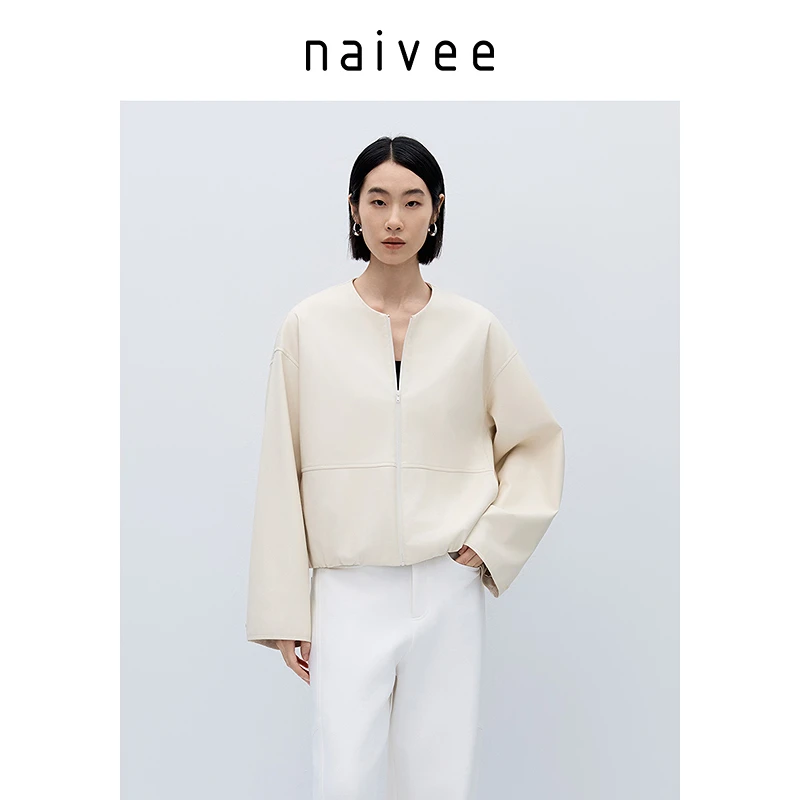 【官旗】Naivee/纳薇机车风轻软透气仿蛋白皮衣夹克外套251117890