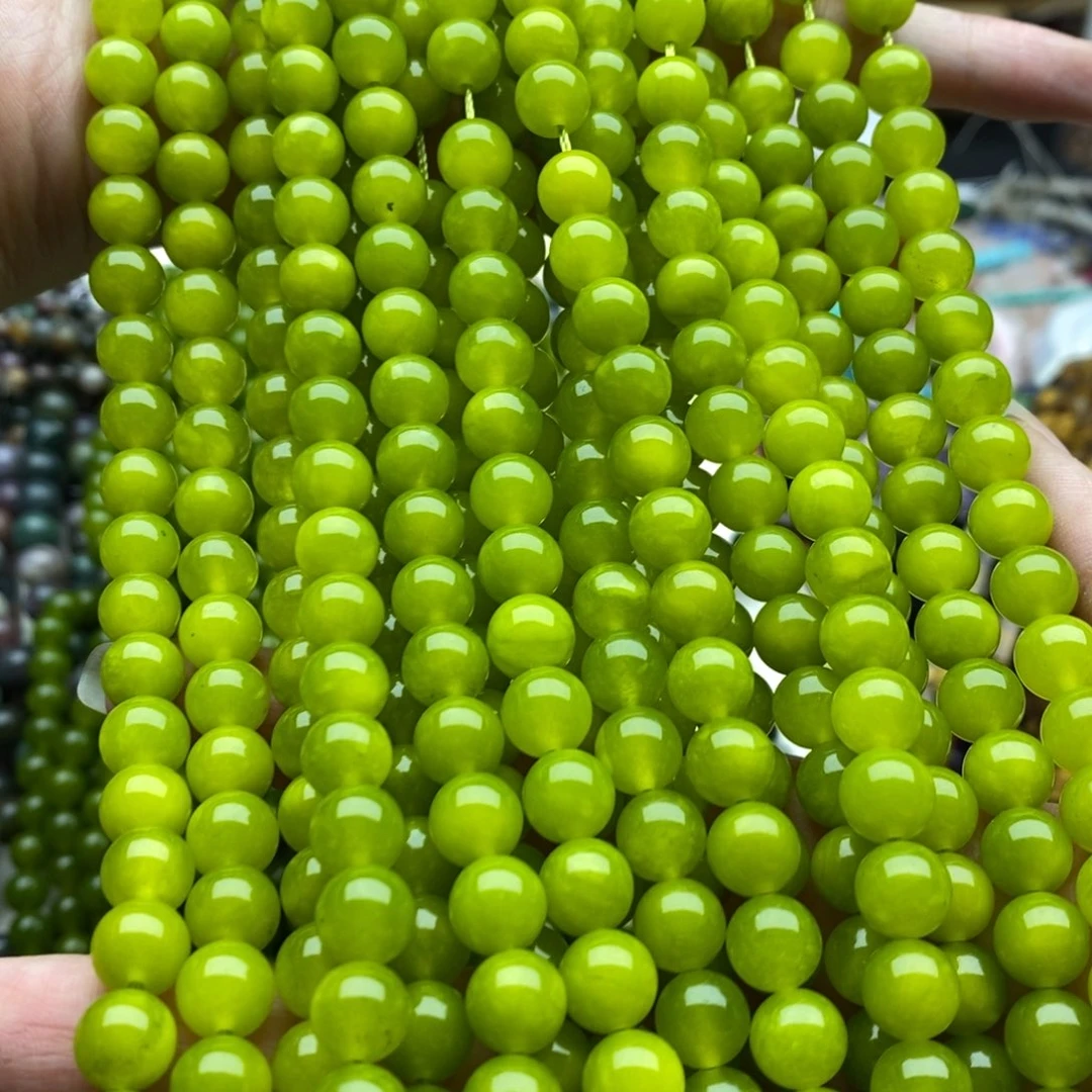 玛瑙/玉髓未镶嵌珠宝半成品一条8mm岫玉圆珠牛油果黄