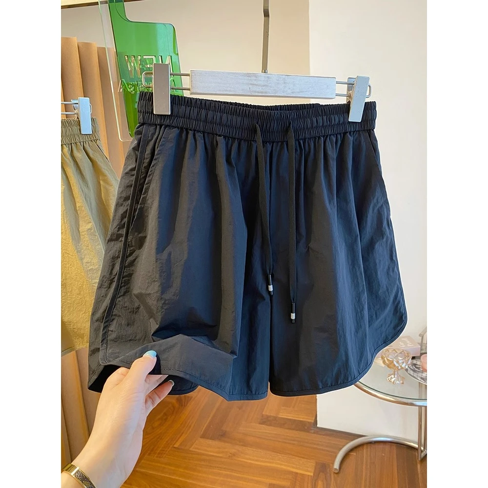 大码胖mm速干面料高腰松紧腰宽松运动短裤女夏季微胖阔腿裤ins