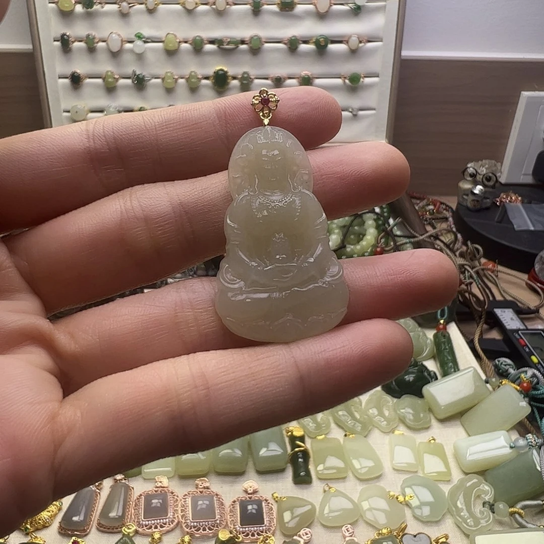 和田玉银S925镶嵌吊坠(赠链)