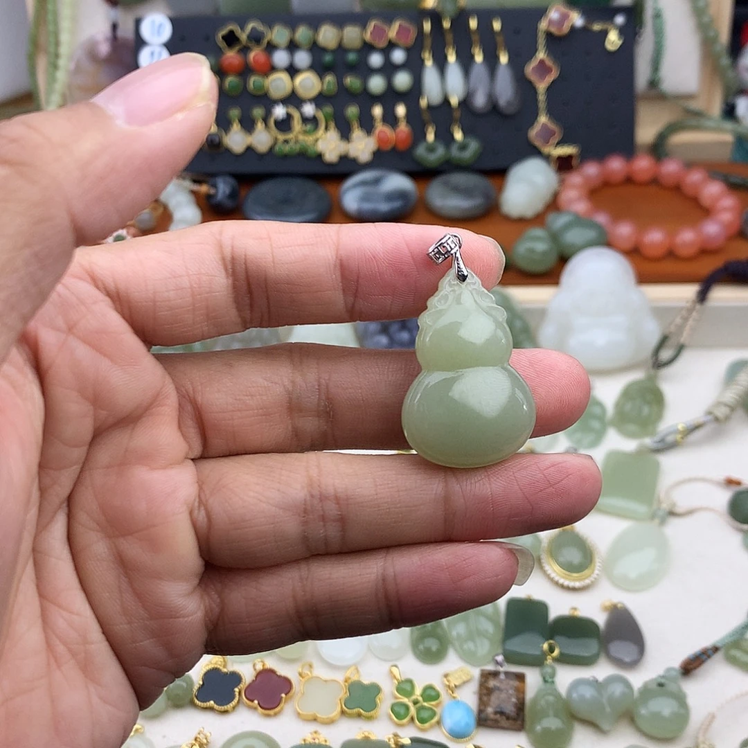 和田玉银S925镶嵌吊坠(不含链)
