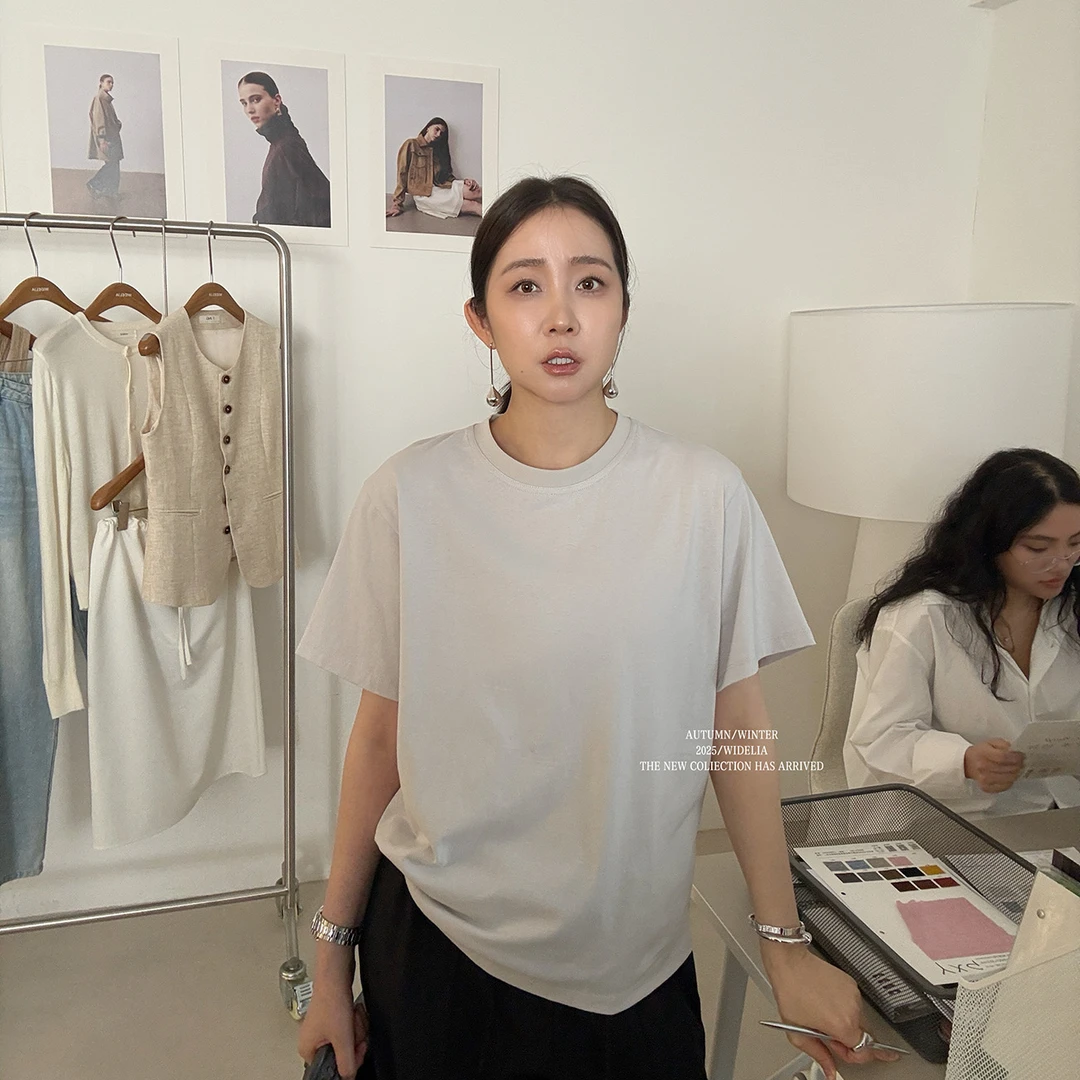 widelia韩版气质5017百搭休闲宽松时尚个性街头夏季设计感圆领T恤