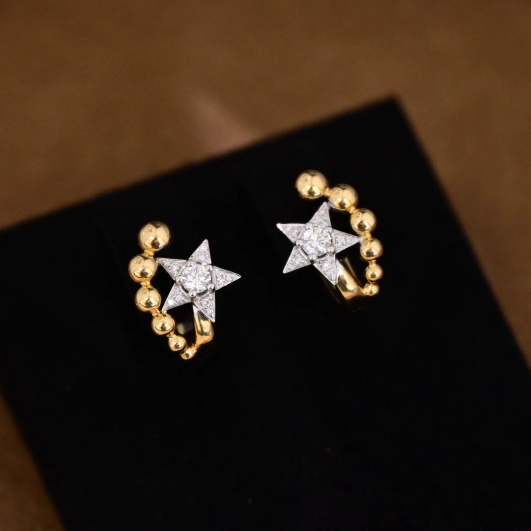 【JSZ】18k金天然钻石的五角星双色耳扣，个性鲜明又时尚大气上档
