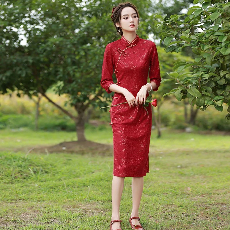 【2217 喜事连连 侧八扣】显瘦气质修身优雅复古中国风旗袍