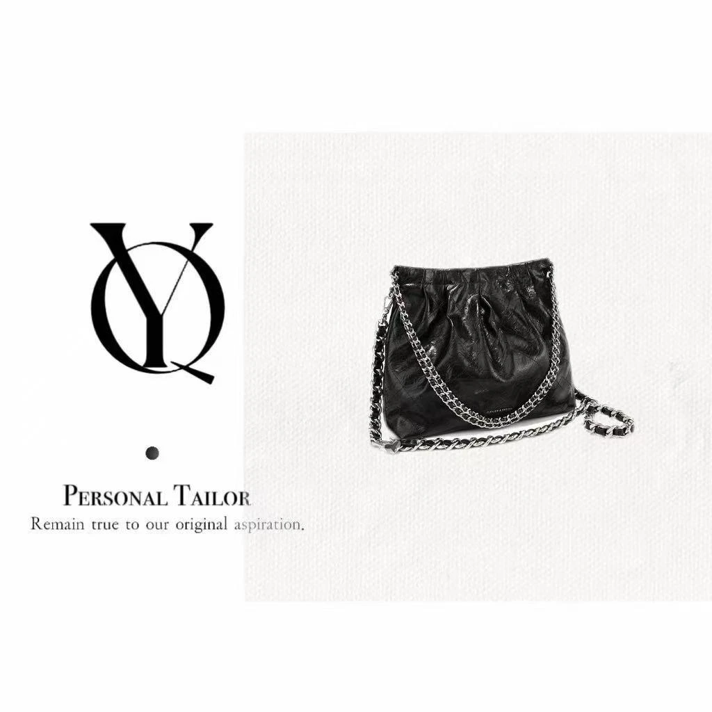 YUQIAO/【Tote】羊皮斜挎包黑色流浪包YQ214