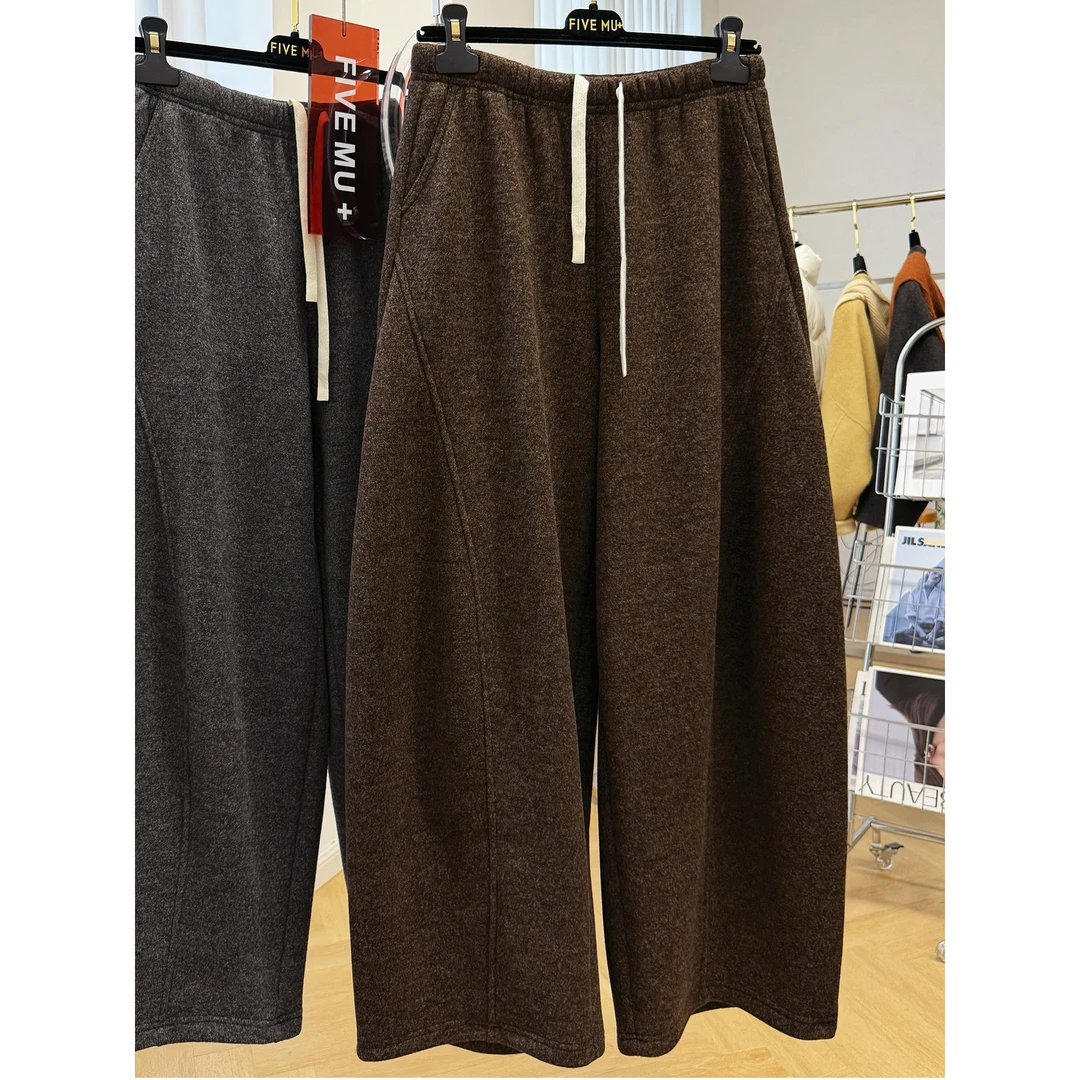 大码女装胖mm240斤加绒加厚弯刀休闲裤女秋冬宽松洋气阔腿卫裤子