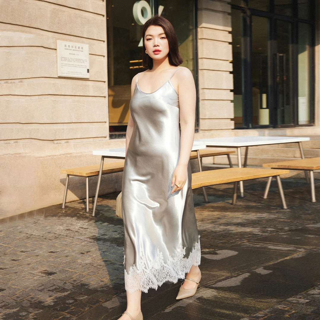 PLUSMALL 情迷莫斯科 微收腰撞色重工绣花不规则蕾丝吊带连衣裙