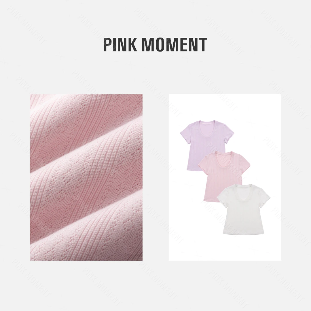 PM王囡囡 白/粉/紫色U领花边短袖T恤 ND1A0290