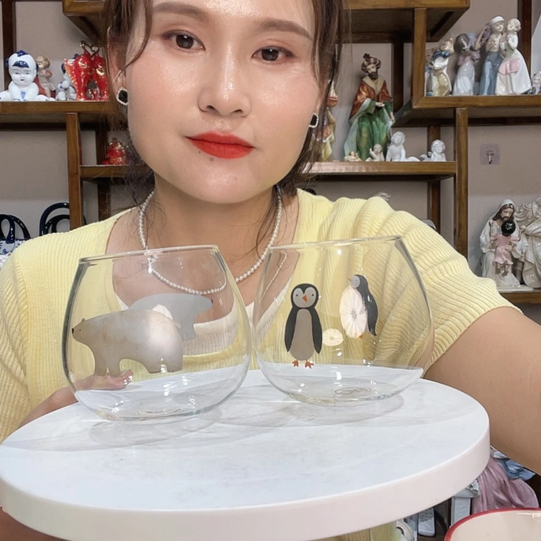 【闪购商品】琉璃手工艺品企鹅和熊不倒翁杯