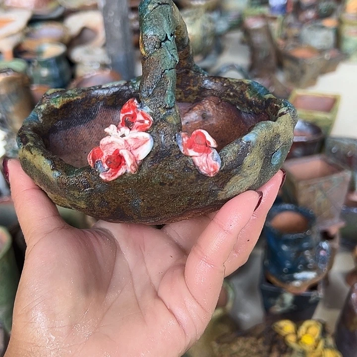 粗陶手工高温花盆