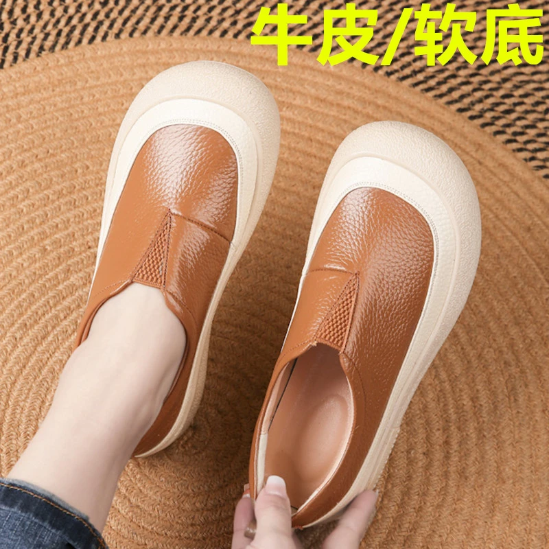 春季松紧带秋季薄款胶粘纯色单鞋软底夏季妈妈鞋女鞋鞋子舒适休闲