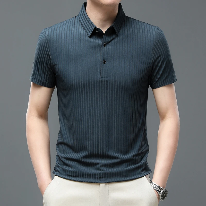 夏季上衣男休闲短袖直筒Polo衫纽扣薄款翻领宽松型免烫速干男装