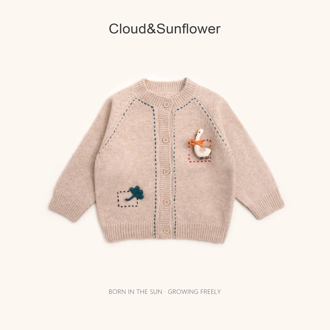 【云朵小葵】女童冬季新款立体小鸭子小花朵针织开衫