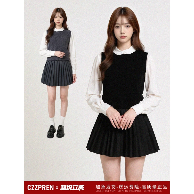 CZZPREN 2025新款圆领针织背心马甲毛衣学院风韩系女秋冬