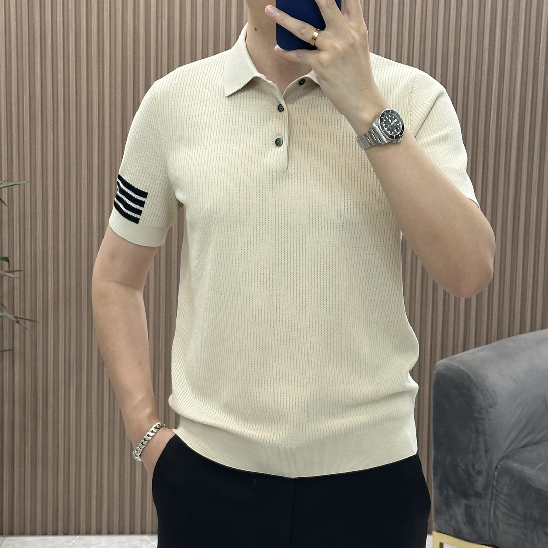 夏季抗皱冰丝时尚百搭混纺针织撞色设计款商务休闲透气polo衫潮流