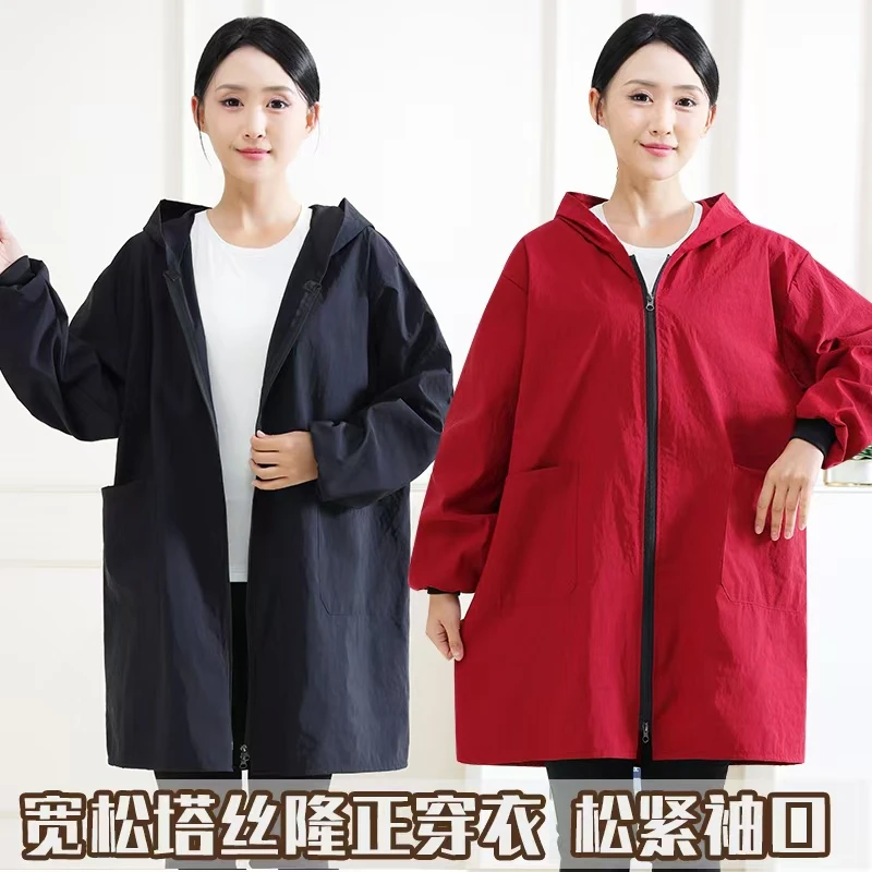 工作服中厚款防溅拼接薄款围裙大褂拉链外套加绒家用