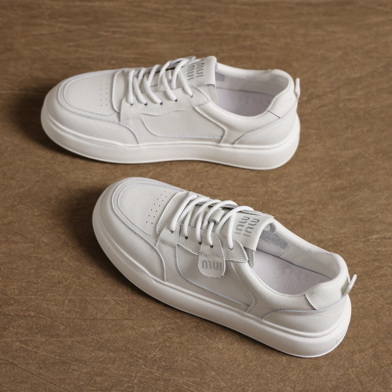 2025春秋新款头层牛皮厚底德训小白鞋女鞋复古透气阿甘鞋运动板鞋