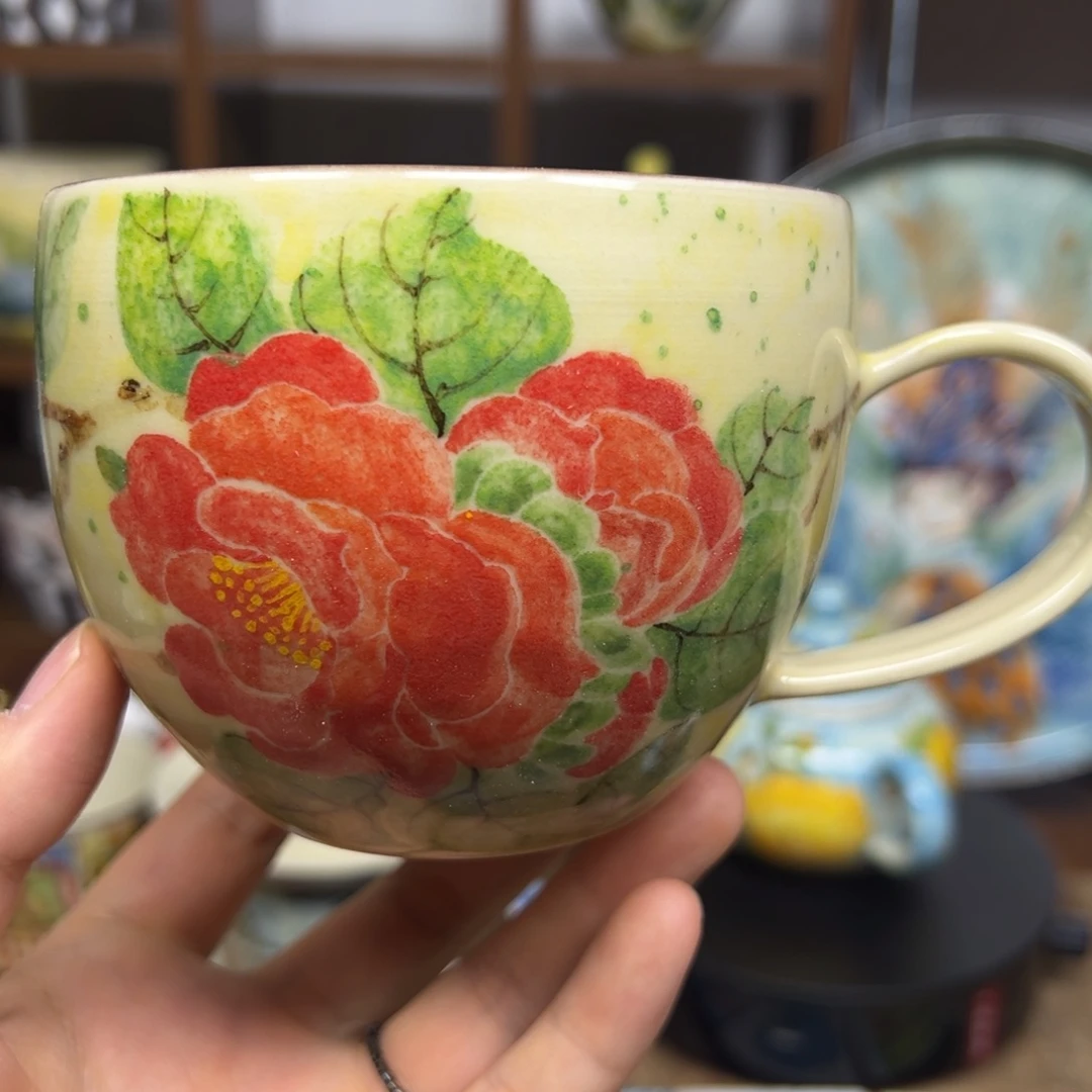 陶摆件原创手绘高温釉下彩