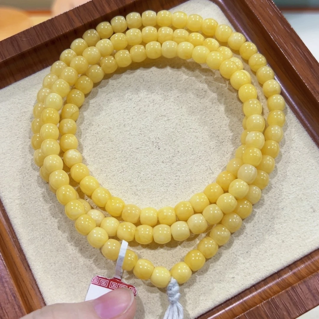 蜜蜡未镶嵌手链6.5m高桩浓蜡奶油黄 108