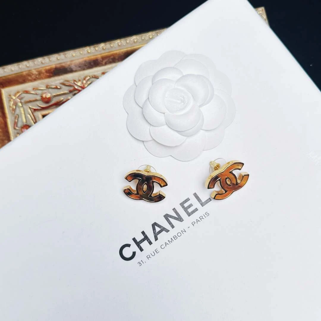 95新 Chanel/香奈儿 柚礼中古/香奈儿双c琥珀色耳钉xp